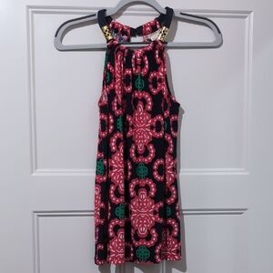 Vibrant Halter Top with Pink and Green Pattern